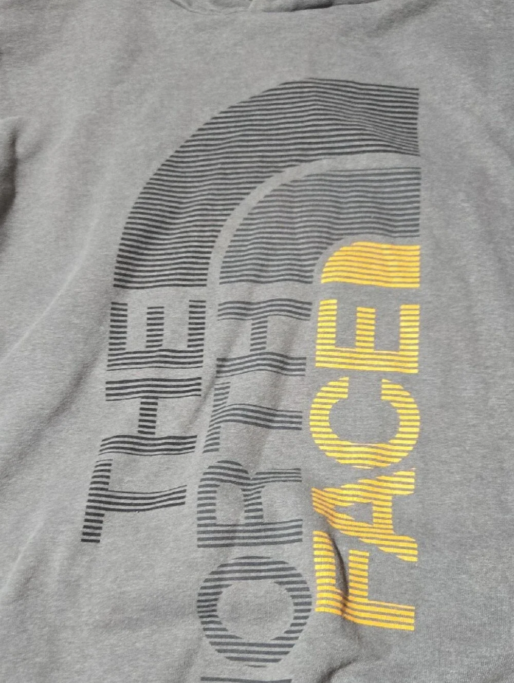 The North Face Men's Slate Gray Hoodie with Yellow Logo Accent Sz L